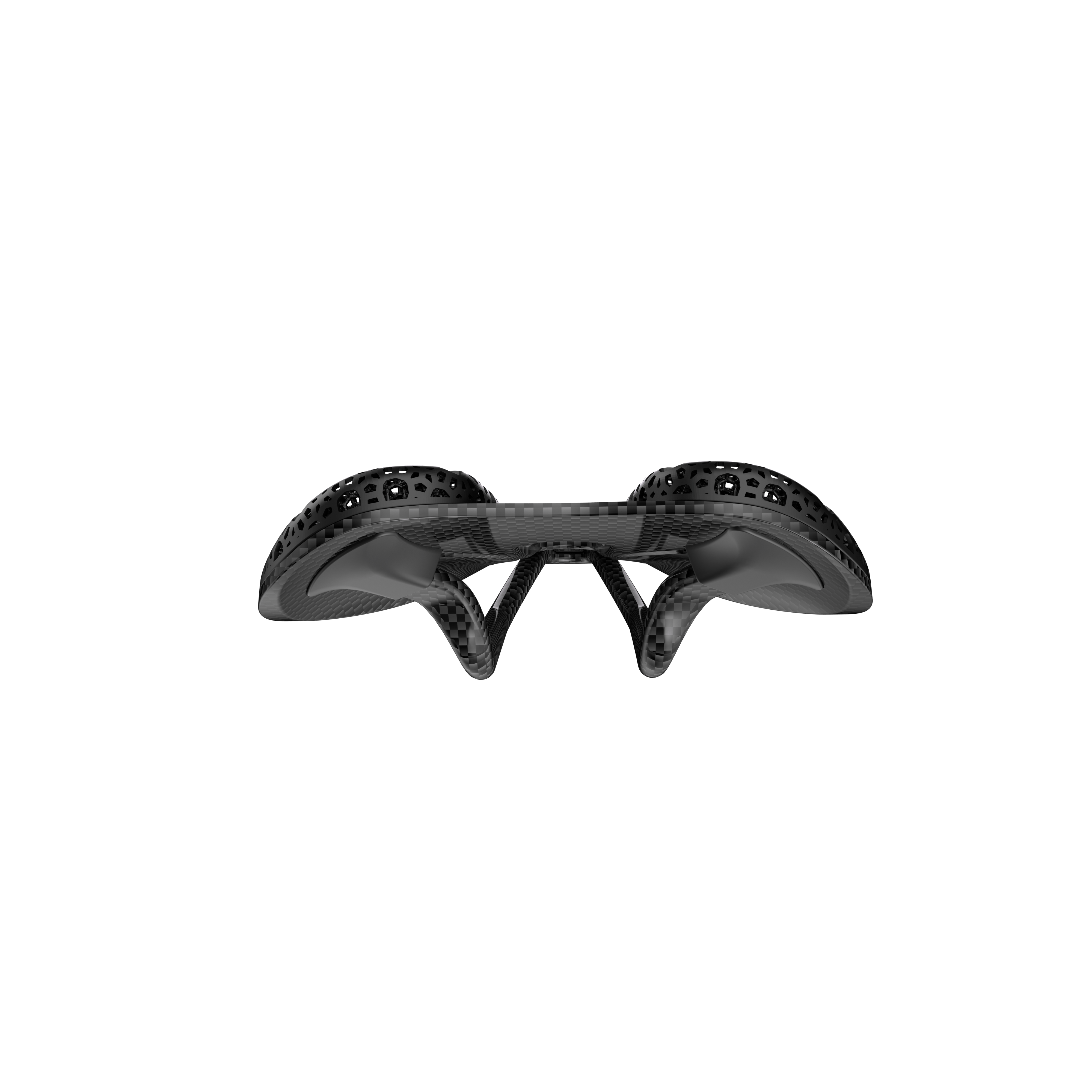 R7 3D printed bike saddle with advanced carbon fiber construction for performance cyclists.